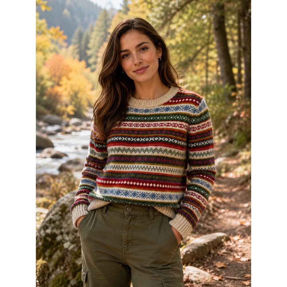 Artesania Peru Alpaca Blend Fair Isle Knit Sweater Multicolor Crewneck Small‎
